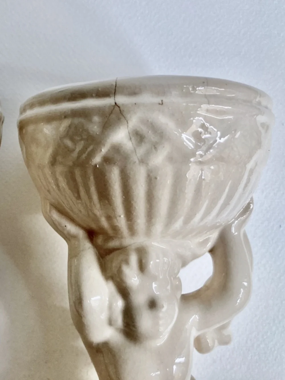 Vintage Rococo Pair of Cream Ceramic Cherub Urns